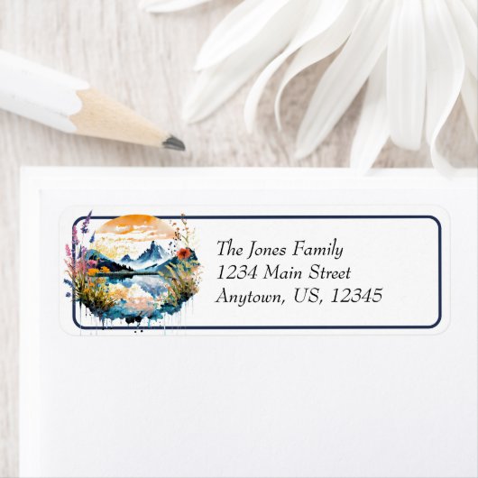 Waterverf bergscène etiket (Insitu)