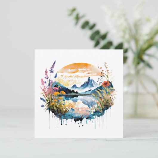 Waterverf bergscène kaart (Staand voorkant)