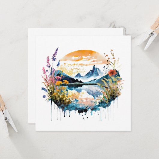 Waterverf bergscène kaart (Voorkant / Achterkant in situ)