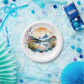 Waterverf bergscène papieren bordje (Feest)