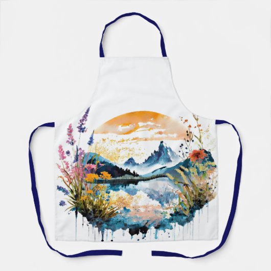 Waterverf bergscène schort (Voorkant)