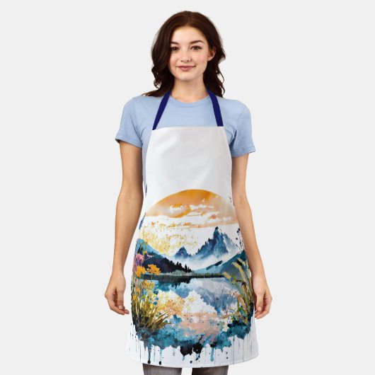 Waterverf bergscène schort (Gedragen)