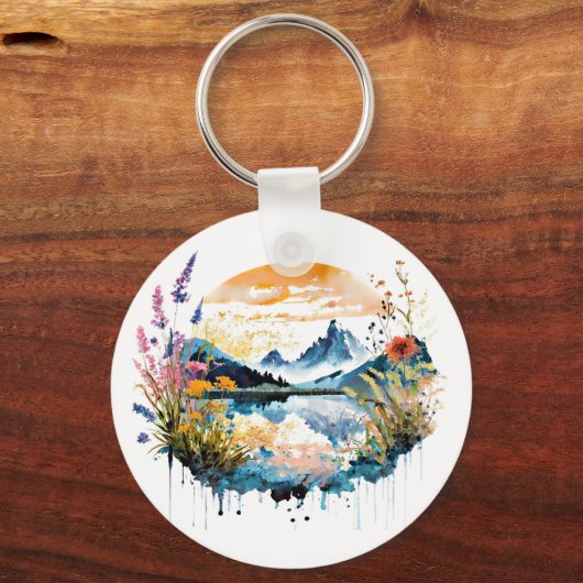 Waterverf bergscène sleutelhanger (Voorkant)