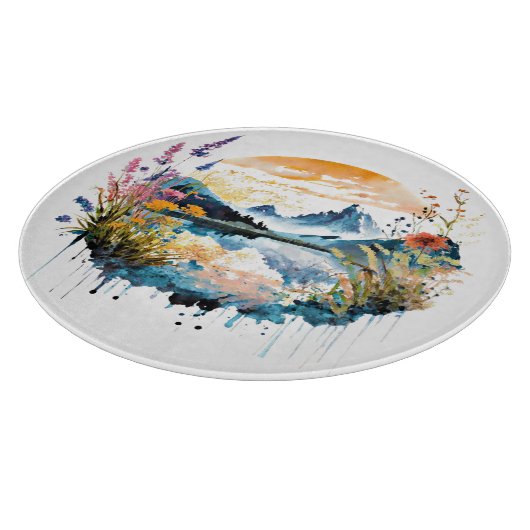 Waterverf bergscène snijplank (Hoek)