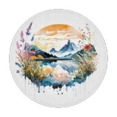Waterverf bergscène snijplank (Voorkant)