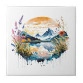Waterverf bergscène tegeltje (Voorkant)