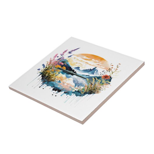 Waterverf bergscène tegeltje (Zijkant)