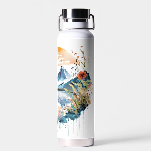 Waterverf bergscène waterfles (Achterkant)