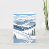 Waterverf bergskiën feestdagen kaart (Voorkant)