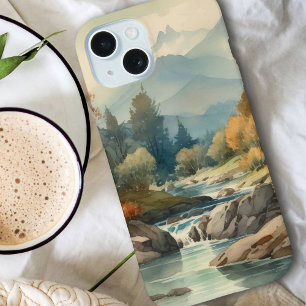 Waterverf bergstroomlandschap iPhone 15 case