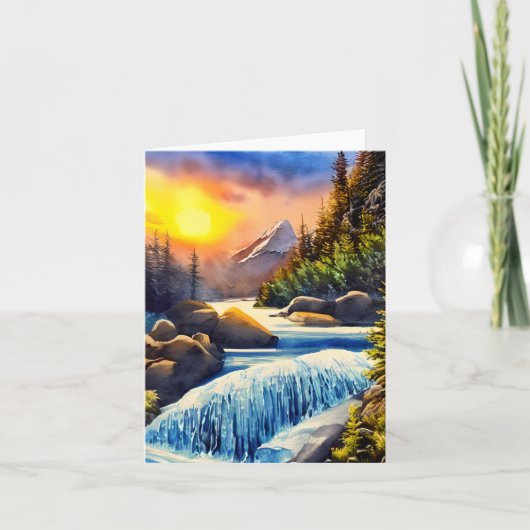 Waterverf bergwaterval aanpasbaar kaart (Voorkant)
