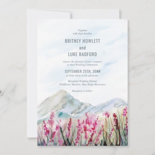 Waterverf Bergweddenschap Roze Wildflower Meadow Kaart (Voorkant)