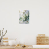 Waterverf bergwoud met nevel poster (Keuken)