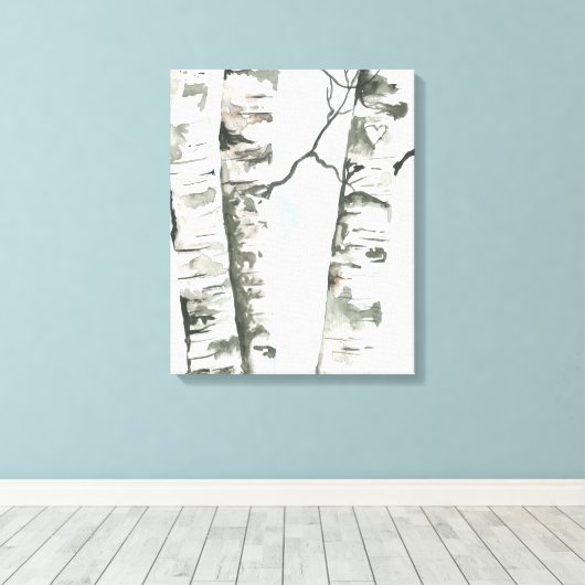 Waterverf Berkenbomen met Blue Sky Wrapped Canva Canvas Afdruk (Insitu (Houten vloer))