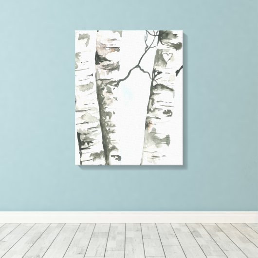 Waterverf Berkenbomen met Blue Sky Wrapped Canva Canvas Afdruk (Insitu (Houten vloer))