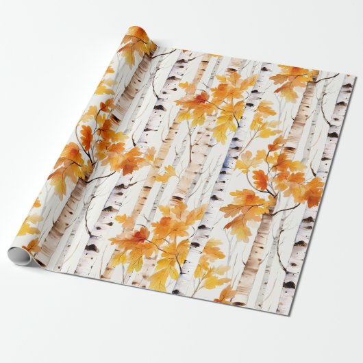 Waterverf berkenboompatroon cadeaupapier (Uitgerold)