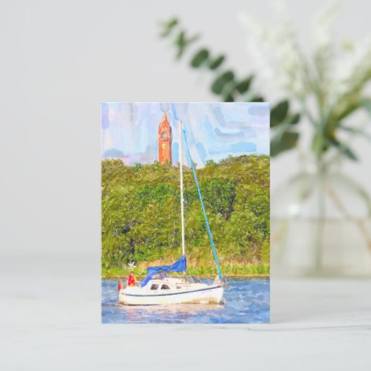 Waterverf Berlijn. Grunewald tower en boot Havel Briefkaart (Staand voorkant)