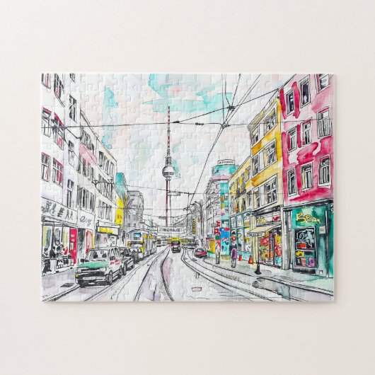 Waterverf Berlijn Mitte en televisietoren Legpuzzel (Horizontaal)