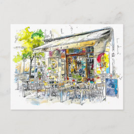 Waterverf Berlijn Prenzlauer Berg Straatcafé Briefkaart
