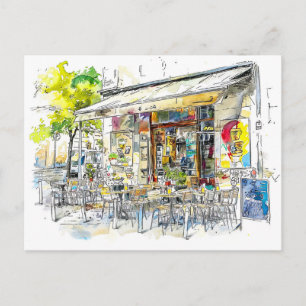 Waterverf Berlijn Prenzlauer Berg Straatcafé Briefkaart