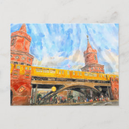 Waterverf Berlijn. S-Bahn bij de Oberbaumbrücke Briefkaart