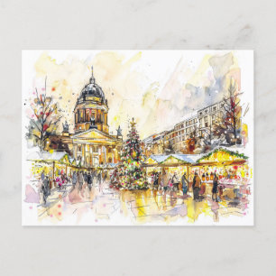 Waterverf Berlijnse kerstmarkt Gendarmenmarkt Briefkaart