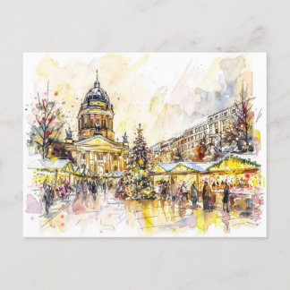 Waterverf Berlijnse kerstmarkt Gendarmenmarkt Briefkaart