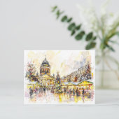 Waterverf Berlijnse kerstmarkt Gendarmenmarkt Briefkaart (Staand voorkant)