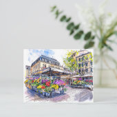 Waterverf Berlijnse markt Zomerbloemen Briefkaart (Staand voorkant)