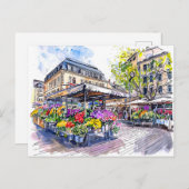 Waterverf Berlijnse markt Zomerbloemen Briefkaart (Voorkant / Achterkant)