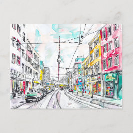 Waterverf Berlijnse Mitte en tv-toren Briefkaart