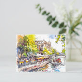 Waterverf Berlin Mitte Spree Rivier Cafe Briefkaart (Staand voorkant)