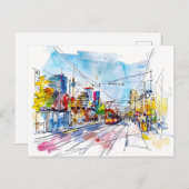 Waterverf Berlin Mitte Tram Kleurrijke Gevels Briefkaart (Voorkant / Achterkant)