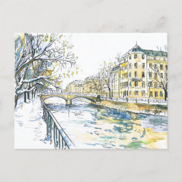 Waterverf Berlin Spandau Winter Havel Briefkaart