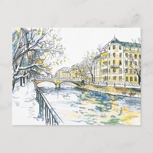 Waterverf Berlin Spandau Winter Havel Briefkaart (Voorkant)