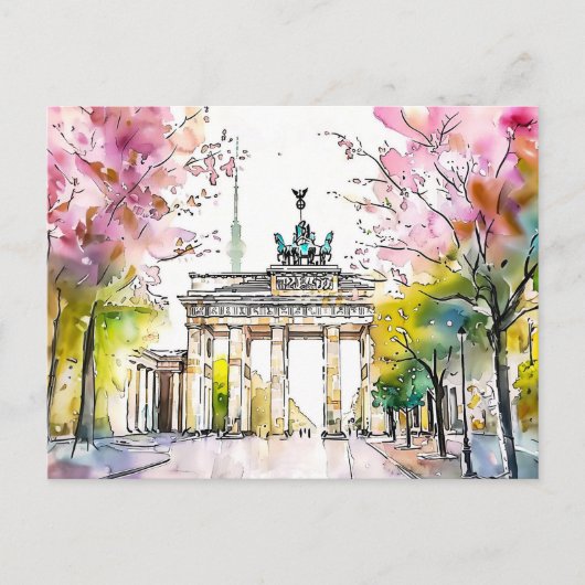 Waterverf Berlin Spring Brandenburger Tor Briefkaart (Voorkant)