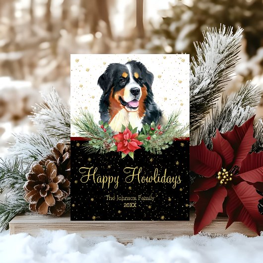 Waterverf Berner Sennenhond Happy Howholidays Feestdagenkaart
