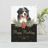 Waterverf Berner Sennenhond Happy Howholidays Feestdagenkaart (Staand voorkant)