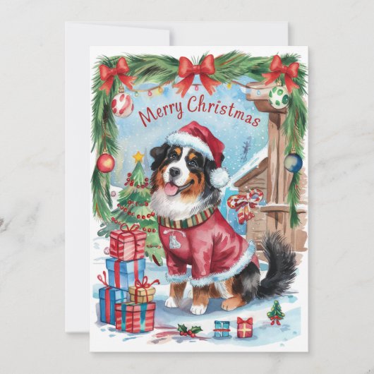 Waterverf Berner Sennenhond Kerst Kaart (Voorkant)