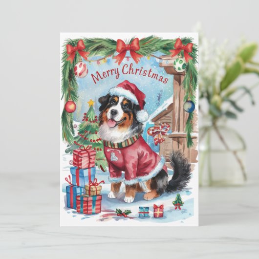 Waterverf Berner Sennenhond Kerst Kaart (Staand voorkant)