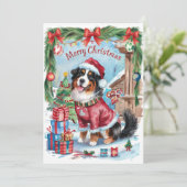 Waterverf Berner Sennenhond Kerstkaart (Staand voorkant)