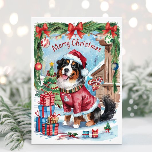 Waterverf Berner Sennenhond Kerstkaart
