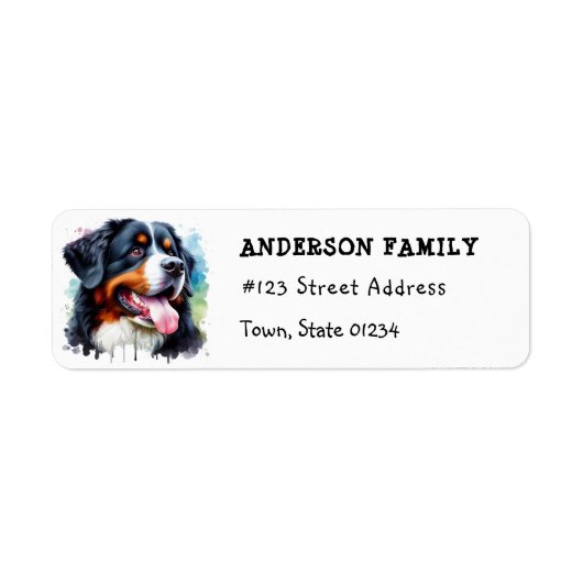 Waterverf Berner Sennenhond Retouradres Etiket (Voorkant)