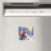 Waterverf Berner Sennenhond slee Kerstmis Magneet (Insitu (Vaatwasser))