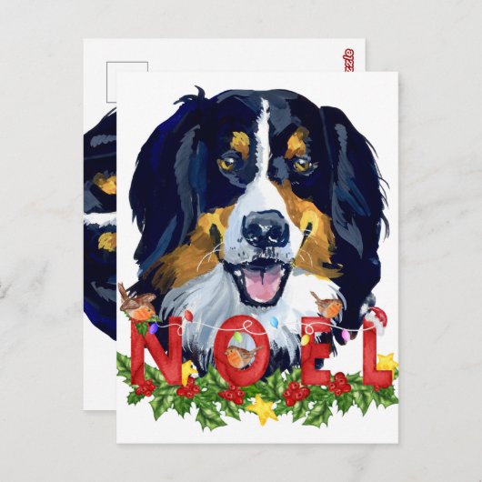 Waterverf Bernese Mountain Dog Kerstmis Briefkaart (Voorkant / Achterkant)