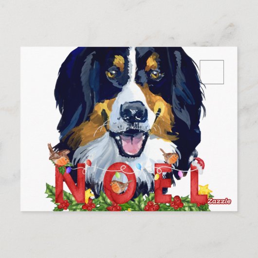 Waterverf Bernese Mountain Dog Kerstmis Briefkaart (Achterkant)