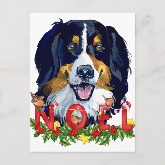 Waterverf Bernese Mountain Dog Kerstmis Briefkaart (Voorkant)