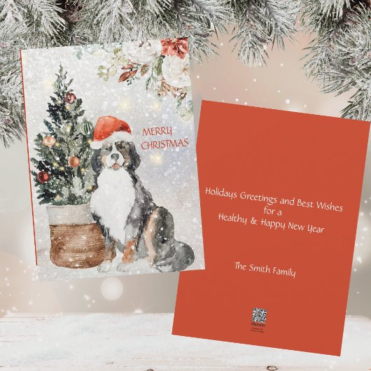 Waterverf Bernese Mountain Dog Kerstmis Feestdagenkaart