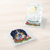 Waterverf Bernese Mountain Dog Kerstmis Glazen Onderzetter (Schuin)