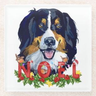 Waterverf Bernese Mountain Dog Kerstmis Glazen Onderzetter